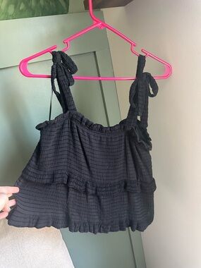 Altar'd State Black Ruffle Tie-Shoulder Cropped Top